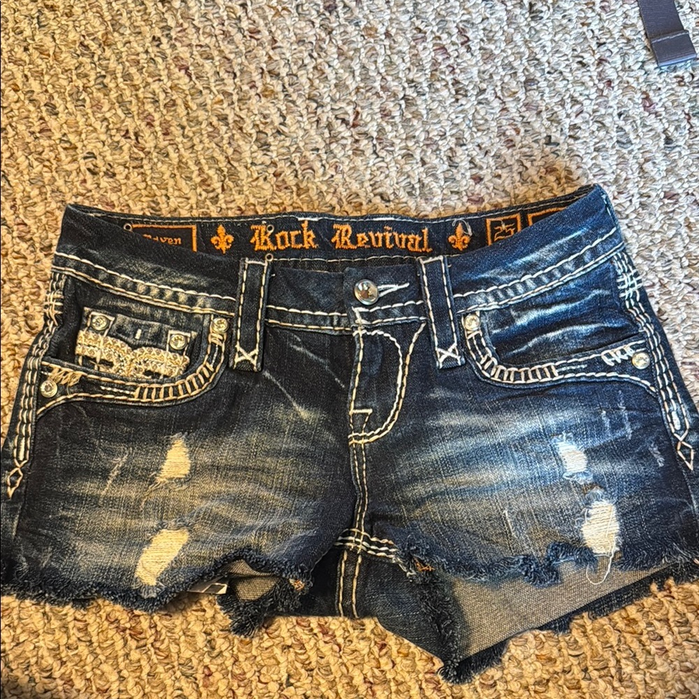 Rock Revival Blue Distressed Jean Shorts